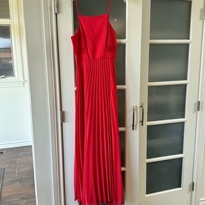 BCBGeneration Tomato Red Dress with pleated Chiffon skirt, Size 6